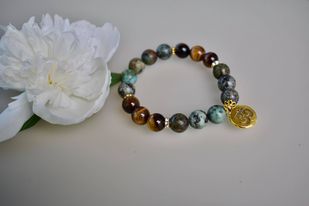 African Turquoise and Tiger Eye Crystal Bracelet