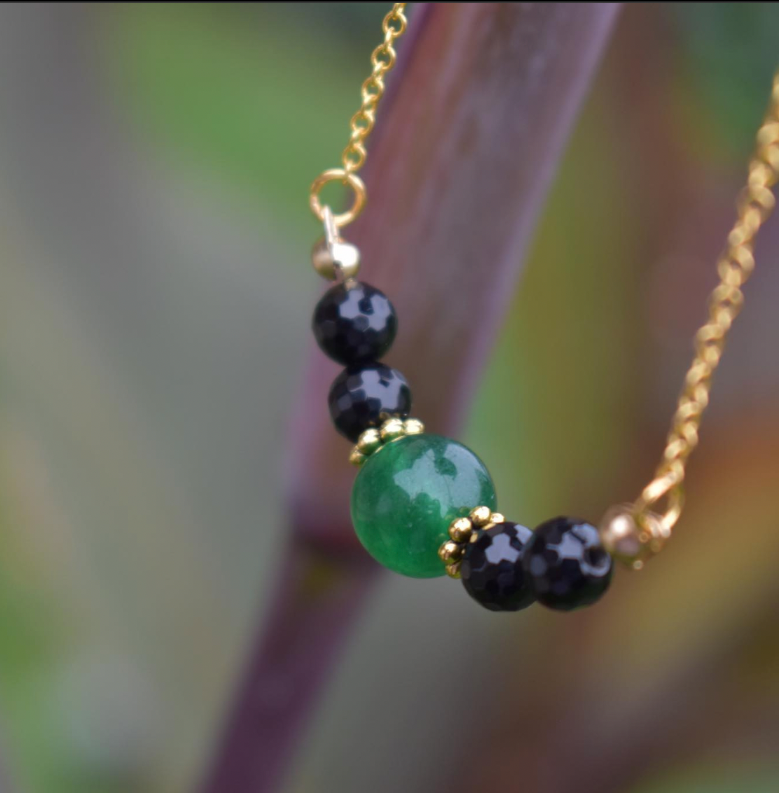 Necklace with Jade stone and small black onyx beads