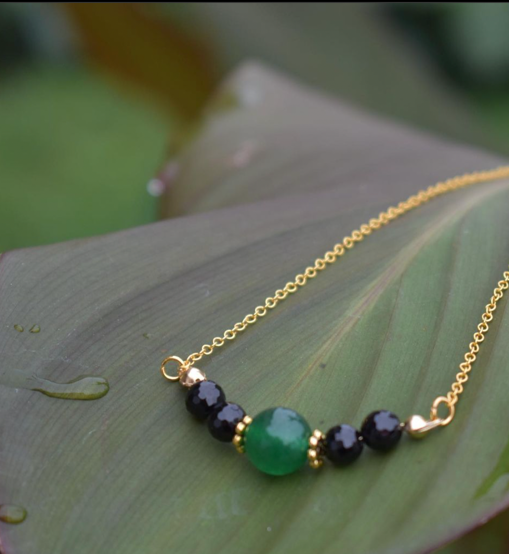 Necklace with Jade stone and small black onyx beads