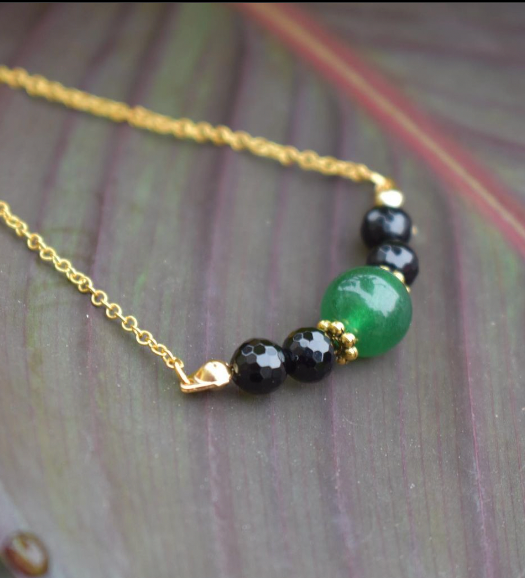 Necklace with Jade stone and small black onyx beads