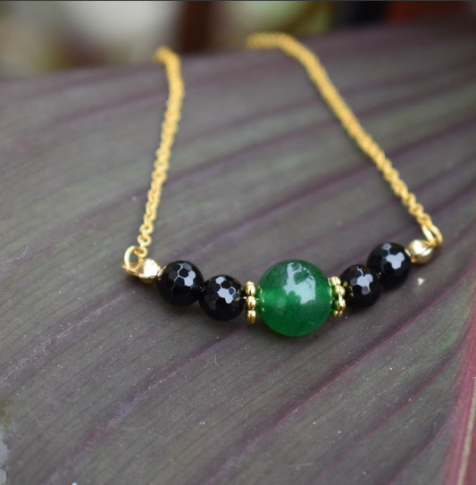 Necklace with Jade stone and small black onyx beads