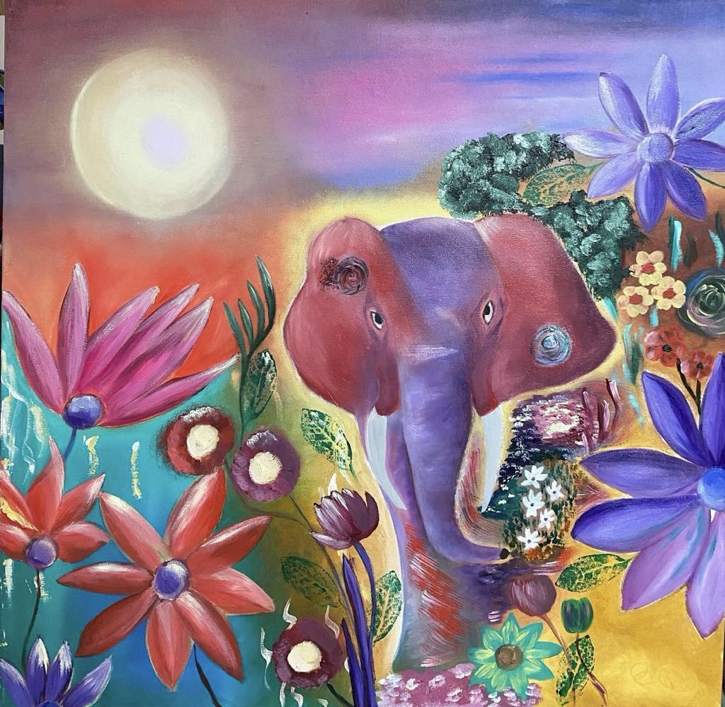 Elephant and red sunset